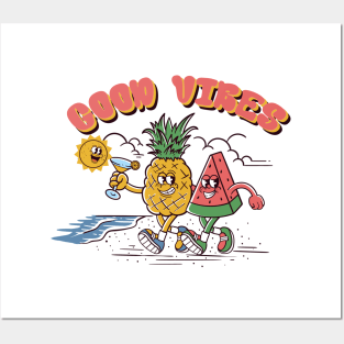 watermelon and  pineapple  retro cartoon Posters and Art
